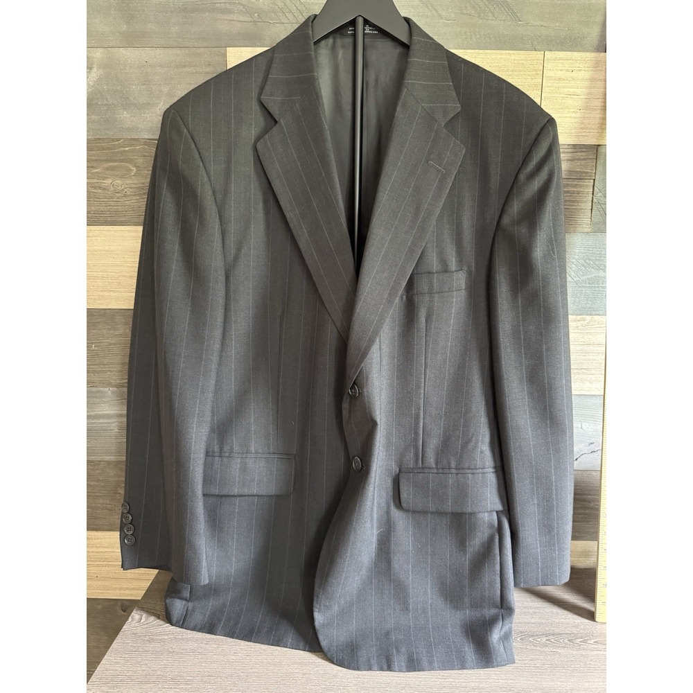 Towncraft Suit Jacket Mens Size 42S Black Pinstripe 2‎ Button Polyester / Wool